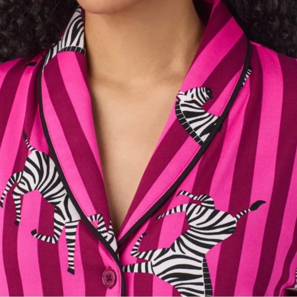 Room Service Women's Shawl Collar Pajama Set/Pink Stripe Zebra/Size: XX-Large - Picture 7 of 15